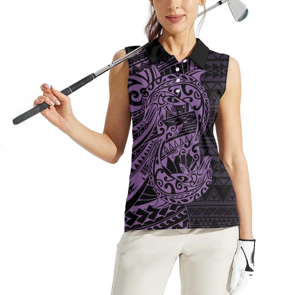Purple Couple Dolphins Maori Polynesian Style Women Sleeveless Polo Shirt