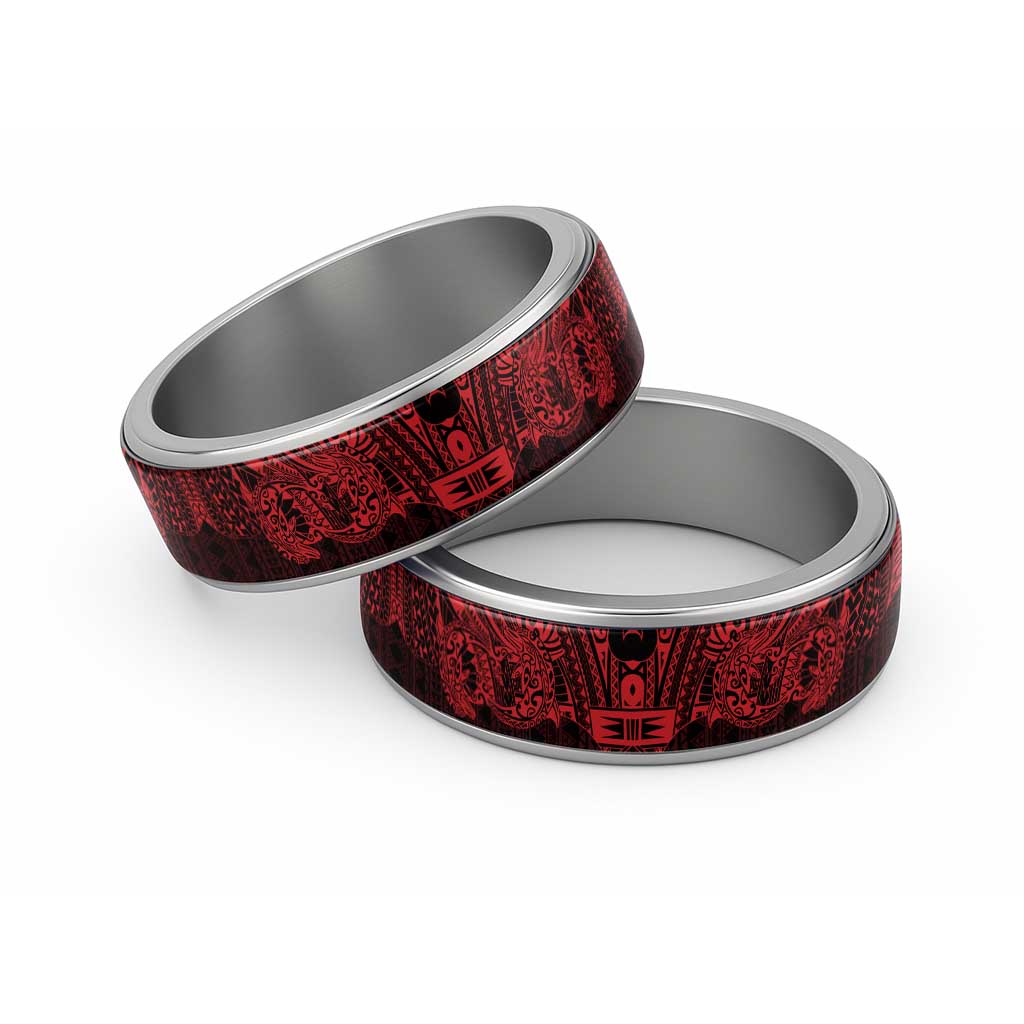 Red Couple Dolphins Maori Polynesian Style Classic Ring - Polynesian Pride