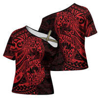 Red Couple Dolphins Maori Polynesian Style Cross Shoulder Shirt - Polynesian Pride