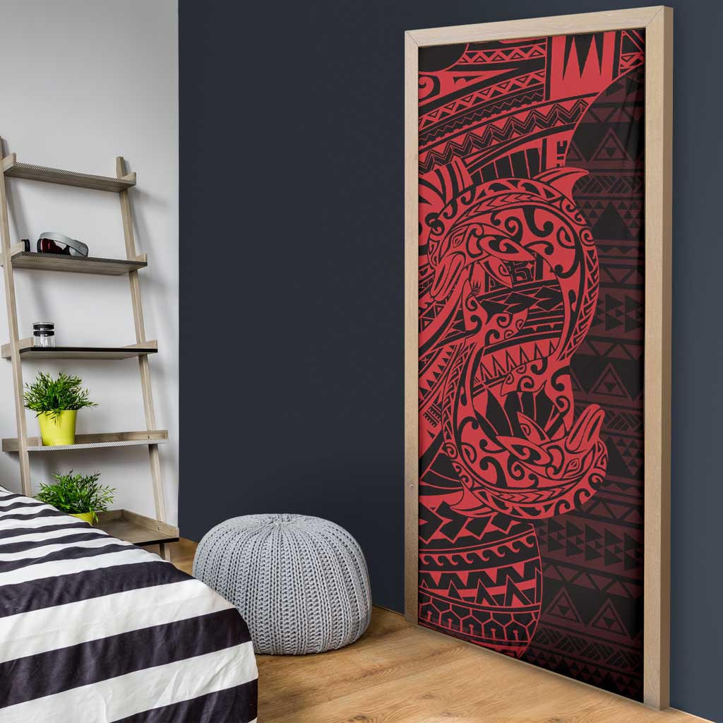 Red Couple Dolphins Maori Polynesian Style Door Cover - Polynesian Pride