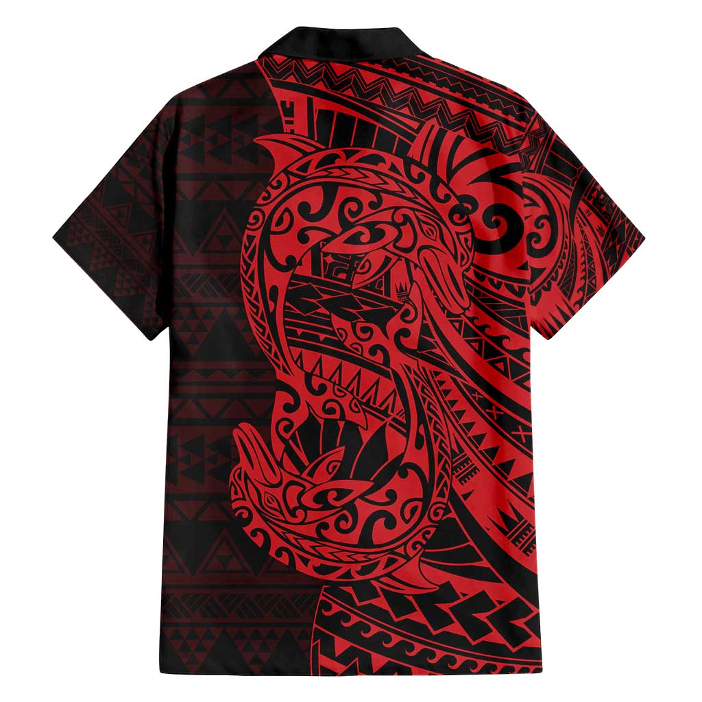 Red Couple Dolphins Maori Polynesian Style Family Matching Long Sleeve Bodycon Dress and Hawaiian Shirt LT9 - Polynesian Pride