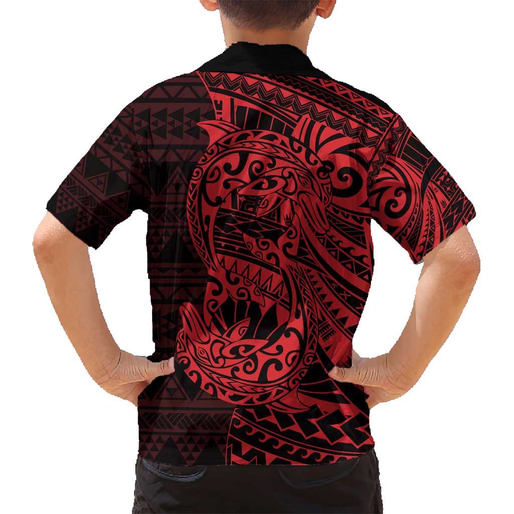 Red Couple Dolphins Maori Polynesian Style Family Matching Off Shoulder Maxi Dress and Hawaiian Shirt LT9 - Polynesian Pride