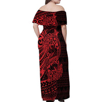 Red Couple Dolphins Maori Polynesian Style Family Matching Off Shoulder Maxi Dress and Hawaiian Shirt LT9 - Polynesian Pride