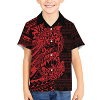 Red Couple Dolphins Maori Polynesian Style Family Matching Off Shoulder Maxi Dress and Hawaiian Shirt LT9 Son's Shirt Red - Polynesian Pride
