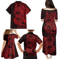 Red Couple Dolphins Maori Polynesian Style Family Matching Puletasi and Hawaiian Shirt LT9 - Polynesian Pride