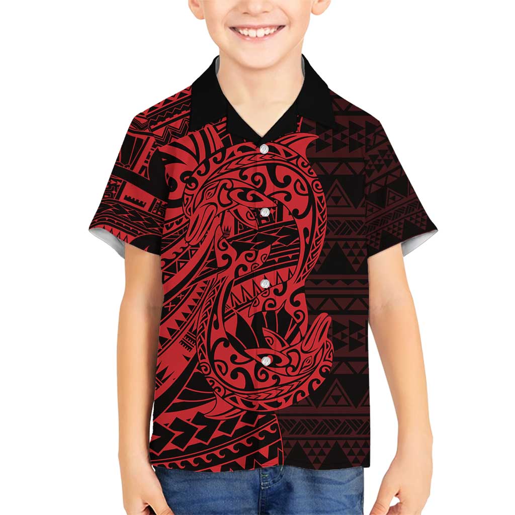 Red Couple Dolphins Maori Polynesian Style Family Matching Puletasi and Hawaiian Shirt LT9 Son's Shirt Red - Polynesian Pride