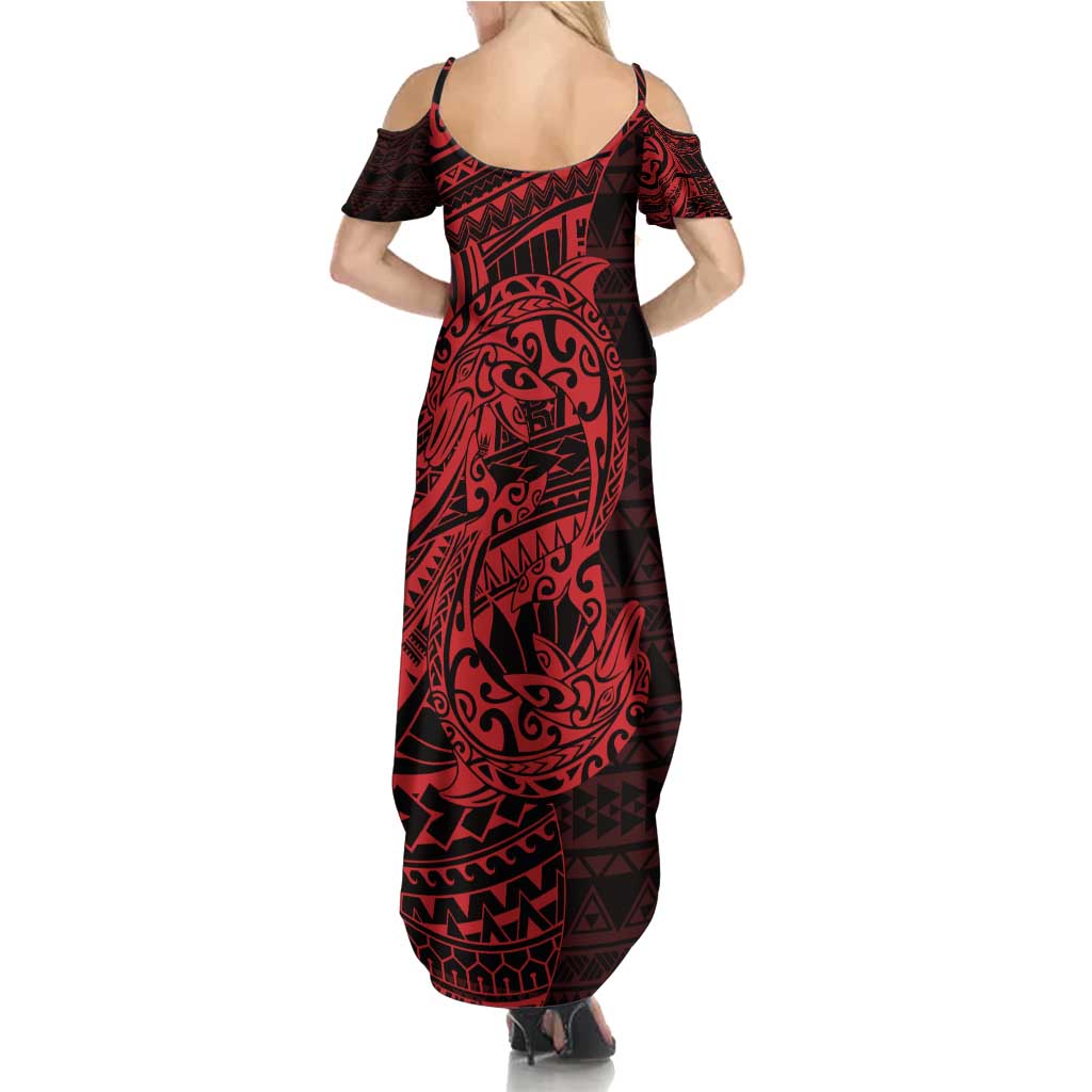 Red Couple Dolphins Maori Polynesian Style Family Matching Summer Maxi Dress and Hawaiian Shirt LT9 - Polynesian Pride