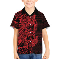 Red Couple Dolphins Maori Polynesian Style Kid Hawaiian Shirt LT9 Kid Red - Polynesian Pride