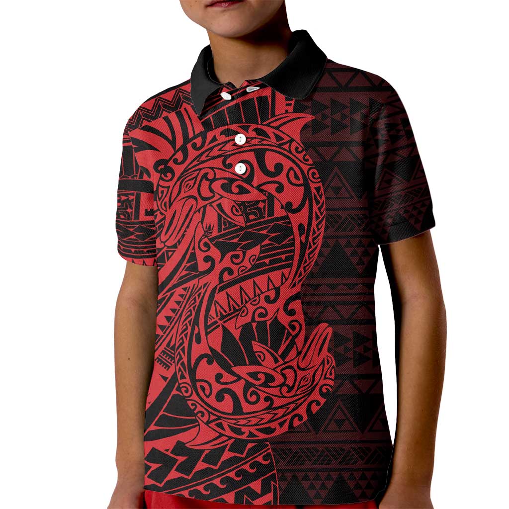 Red Couple Dolphins Maori Polynesian Style Kid Polo Shirt LT9 Kid Red - Polynesian Pride