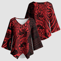 Red Couple Dolphins Maori Polynesian Style Kimono Sleeve Blouse - Polynesian Pride