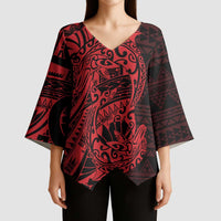 Red Couple Dolphins Maori Polynesian Style Kimono Sleeve Blouse - Polynesian Pride