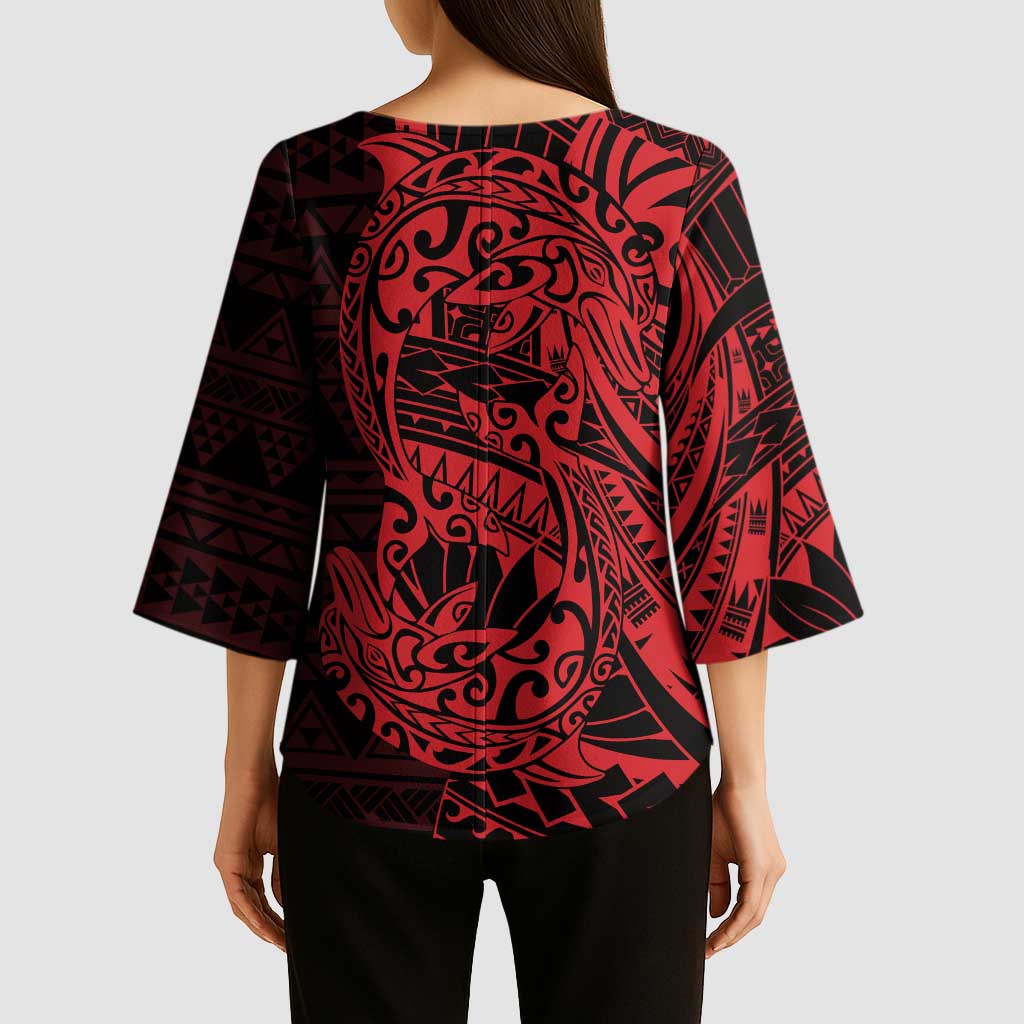 Red Couple Dolphins Maori Polynesian Style Kimono Sleeve Blouse - Polynesian Pride