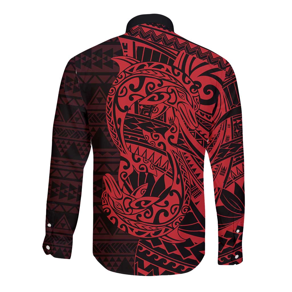 Red Couple Dolphins Maori Polynesian Style Long Sleeve Button Shirt LT9 - Polynesian Pride