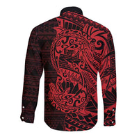Red Couple Dolphins Maori Polynesian Style Long Sleeve Button Shirt LT9 - Polynesian Pride