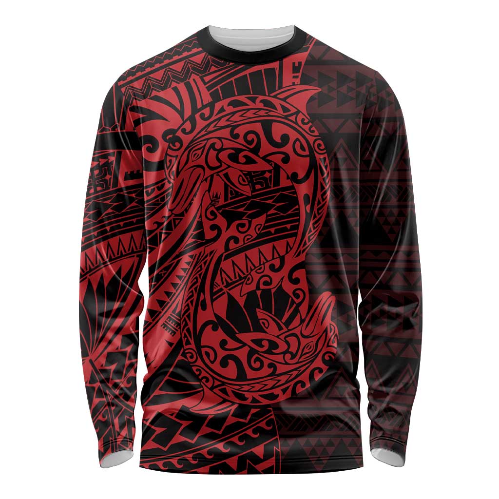 Red Couple Dolphins Maori Polynesian Style Long Sleeve Shirt LT9 Unisex Red - Polynesian Pride