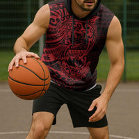 Red Couple Dolphins Maori Polynesian Style Sleeveless Hoodie - Polynesian Pride