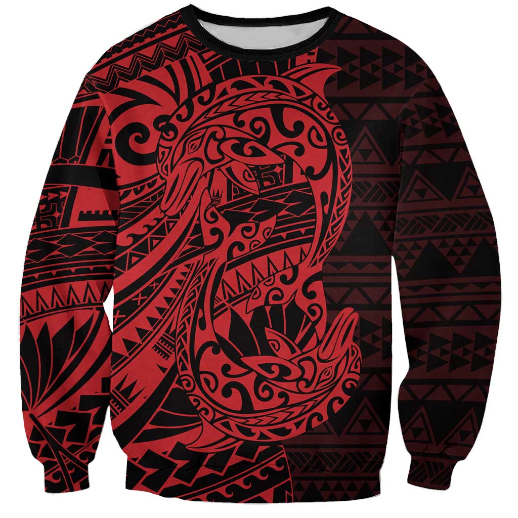 Red Couple Dolphins Maori Polynesian Style Sweatshirt LT9 Unisex Red - Polynesian Pride
