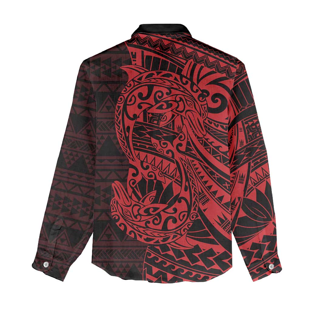 Red Couple Dolphins Maori Polynesian Style Women Casual Shirt LT9 - Polynesian Pride