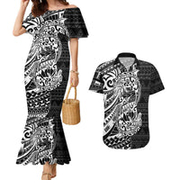 White Couple Dolphins Maori Polynesian Style Couples Matching Mermaid Dress and Hawaiian Shirt LT9 White - Polynesian Pride
