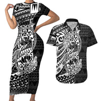 White Couple Dolphins Maori Polynesian Style Couples Matching Short Sleeve Bodycon Dress and Hawaiian Shirt LT9 White - Polynesian Pride