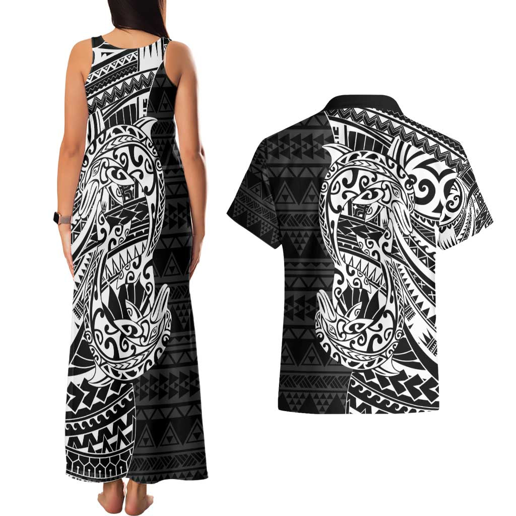 White Couple Dolphins Maori Polynesian Style Couples Matching Tank Maxi Dress and Hawaiian Shirt LT9 - Polynesian Pride