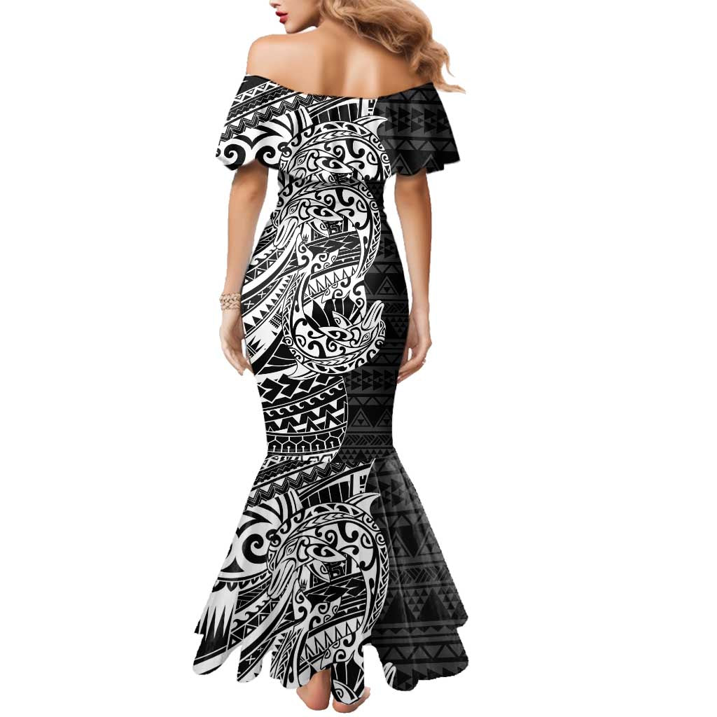 White Couple Dolphins Maori Polynesian Style Family Matching Mermaid Dress and Hawaiian Shirt