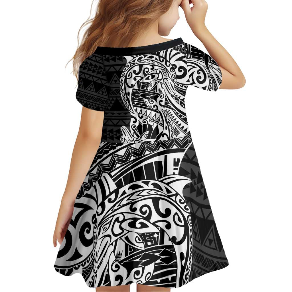 White Couple Dolphins Maori Polynesian Style Family Matching Off Shoulder Short Dress and Hawaiian Shirt LT9 - Polynesian Pride