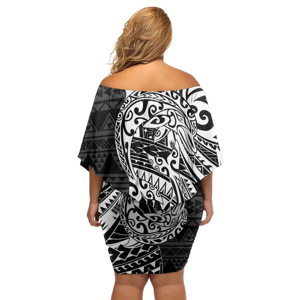 White Couple Dolphins Maori Polynesian Style Family Matching Off Shoulder Short Dress and Hawaiian Shirt LT9 - Polynesian Pride