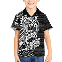 White Couple Dolphins Maori Polynesian Style Family Matching Off Shoulder Short Dress and Hawaiian Shirt LT9 Son's Shirt White - Polynesian Pride