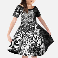 White Couple Dolphins Maori Polynesian Style Family Matching Puletasi and Hawaiian Shirt LT9 Daughter's Dress White - Polynesian Pride