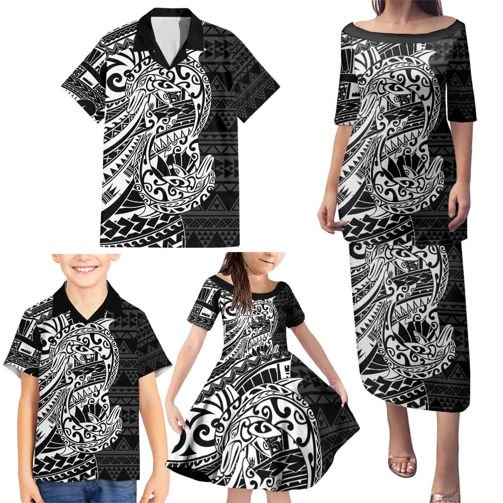 White Couple Dolphins Maori Polynesian Style Family Matching Puletasi and Hawaiian Shirt LT9 - Polynesian Pride
