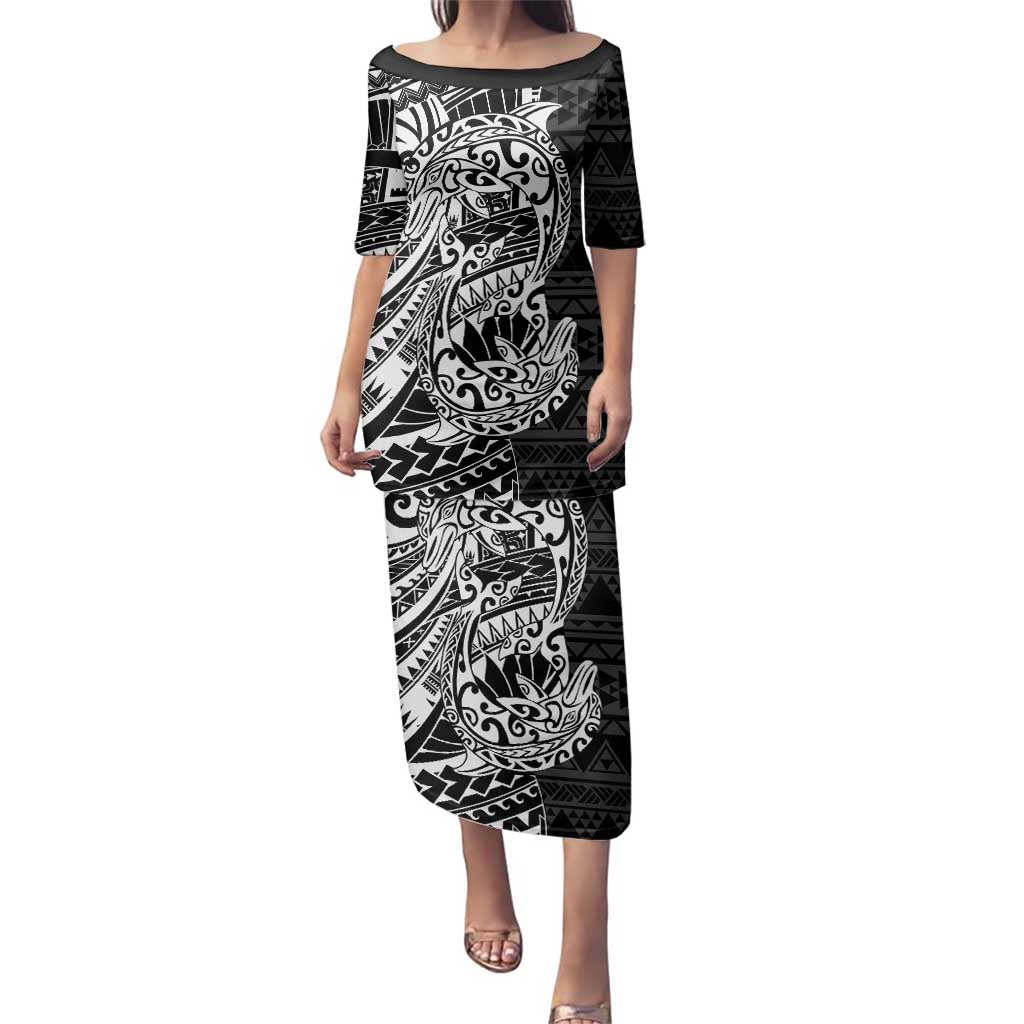 White Couple Dolphins Maori Polynesian Style Family Matching Puletasi and Hawaiian Shirt LT9 Mom's Dress White - Polynesian Pride