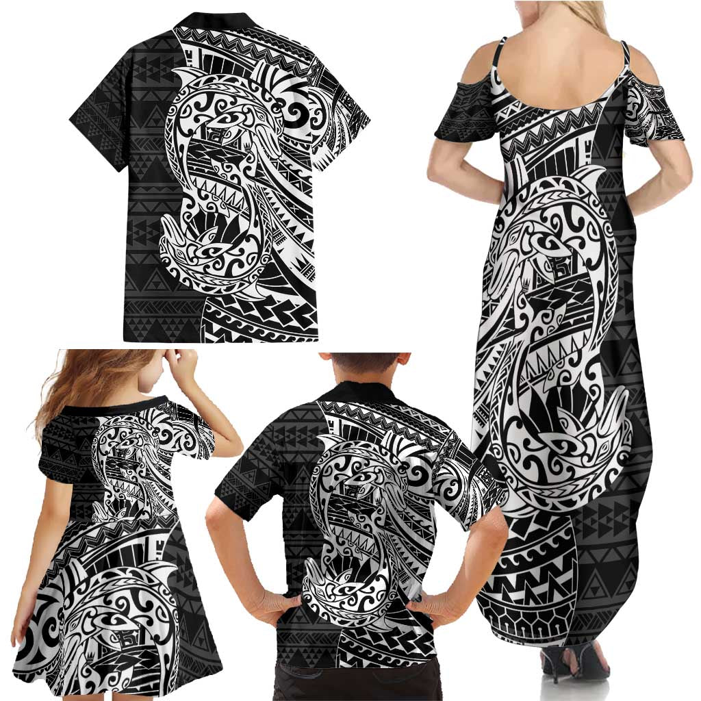 White Couple Dolphins Maori Polynesian Style Family Matching Summer Maxi Dress and Hawaiian Shirt LT9 - Polynesian Pride