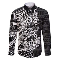 White Couple Dolphins Maori Polynesian Style Family Matching Tank Maxi Dress and Hawaiian Shirt LT9 Dad's Shirt - Long Sleeve White - Polynesian Pride