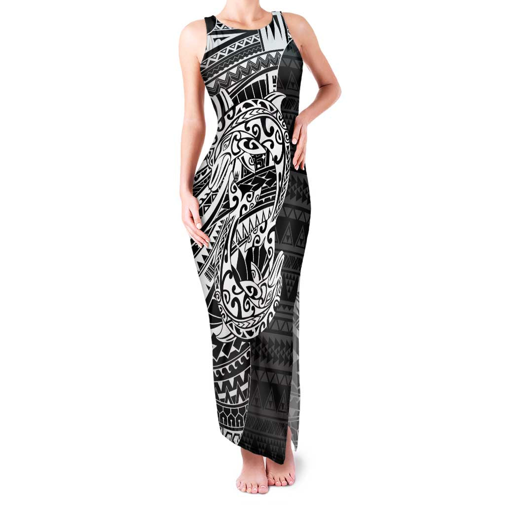 White Couple Dolphins Maori Polynesian Style Family Matching Tank Maxi Dress and Hawaiian Shirt LT9 Mom's Dress White - Polynesian Pride