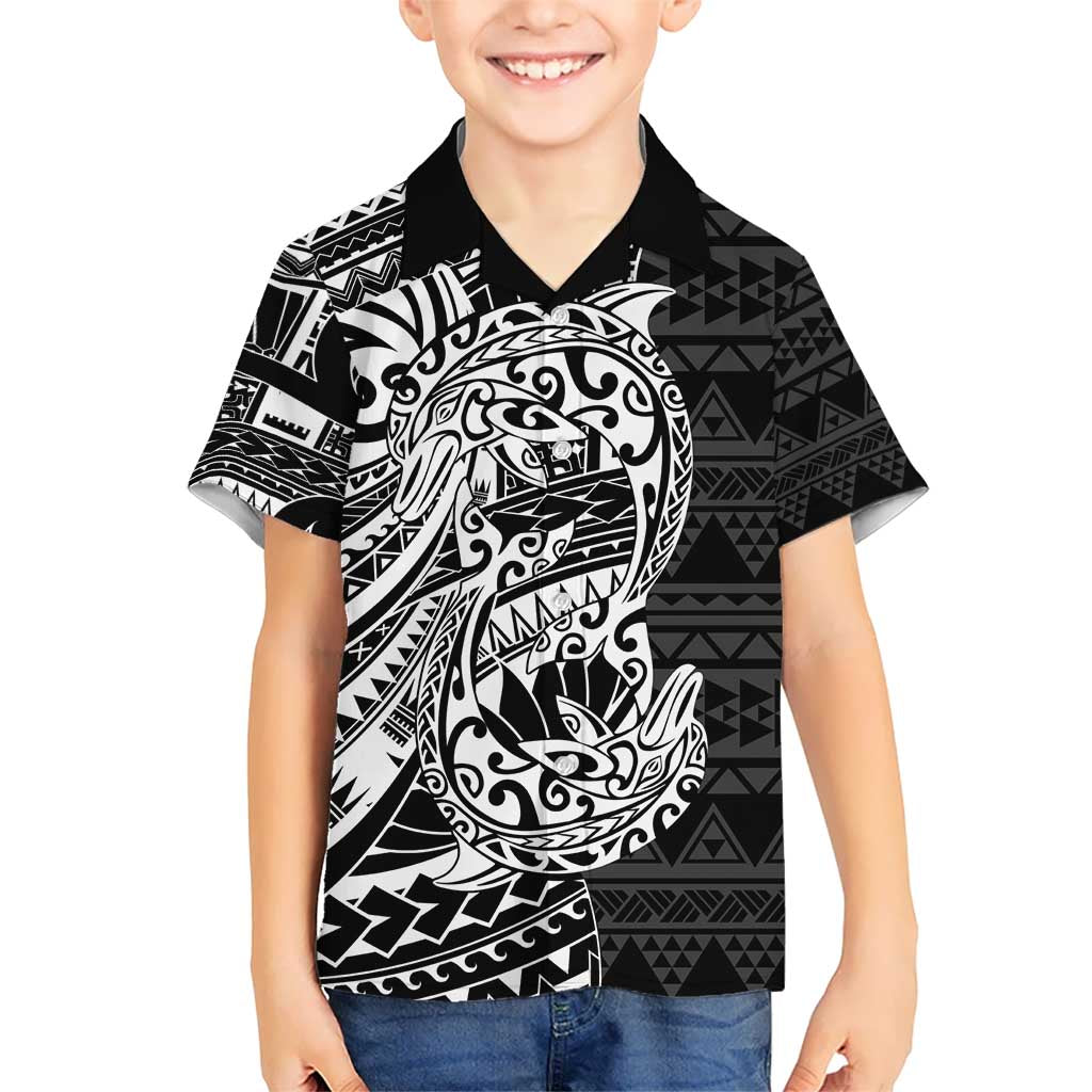 White Couple Dolphins Maori Polynesian Style Kid Hawaiian Shirt
