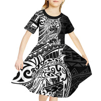White Couple Dolphins Maori Polynesian Style Kid Short Sleeve Dress