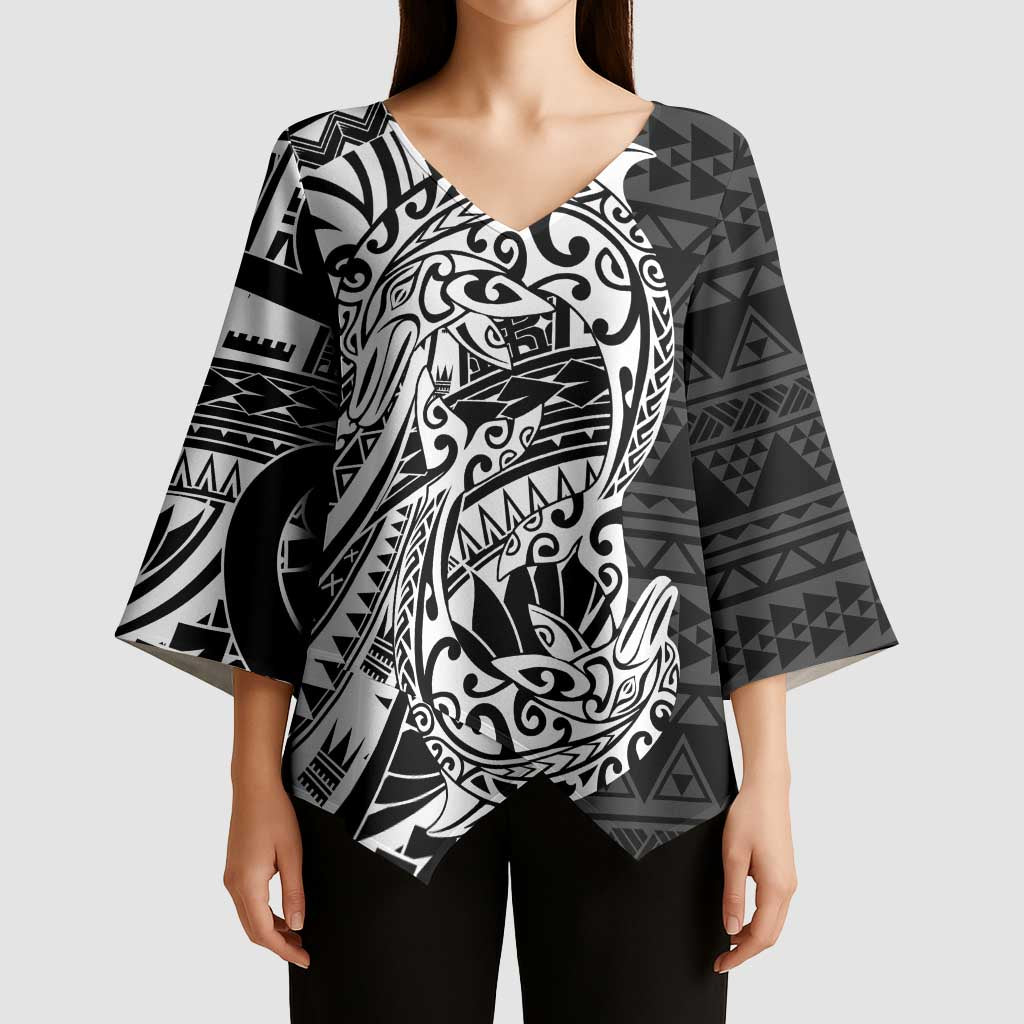 White Couple Dolphins Maori Polynesian Style Kimono Sleeve Blouse - Polynesian Pride