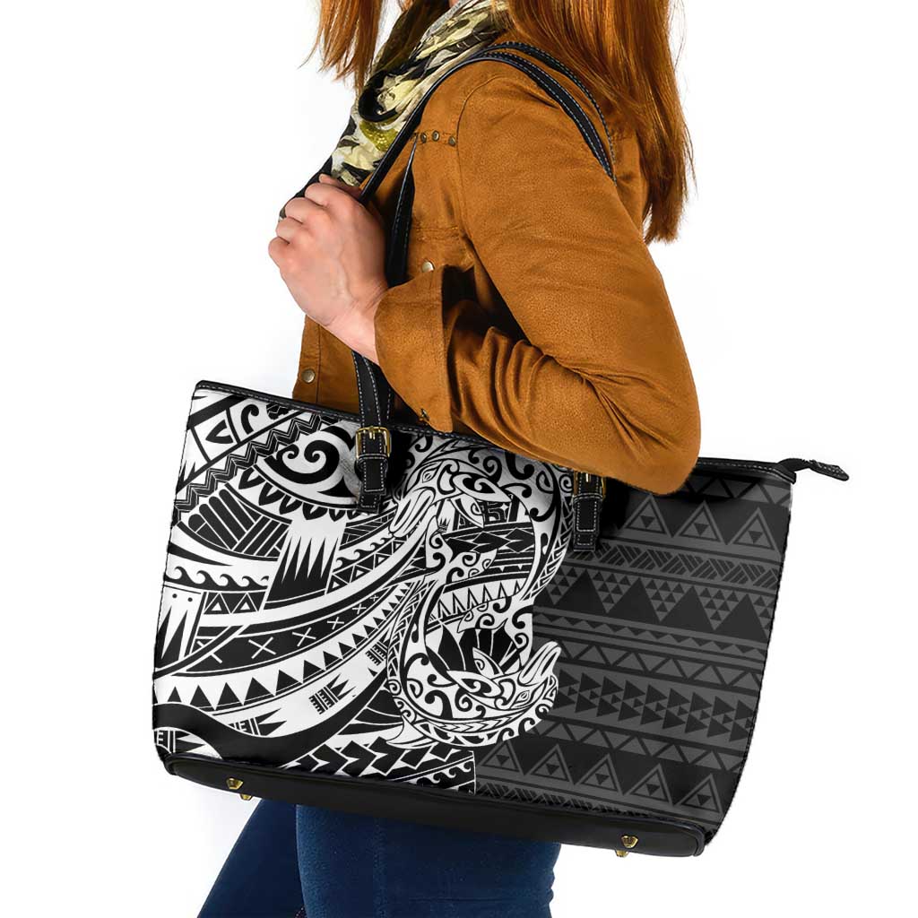 White Couple Dolphins Maori Polynesian Style Leather Tote Bag LT9 White - Polynesian Pride