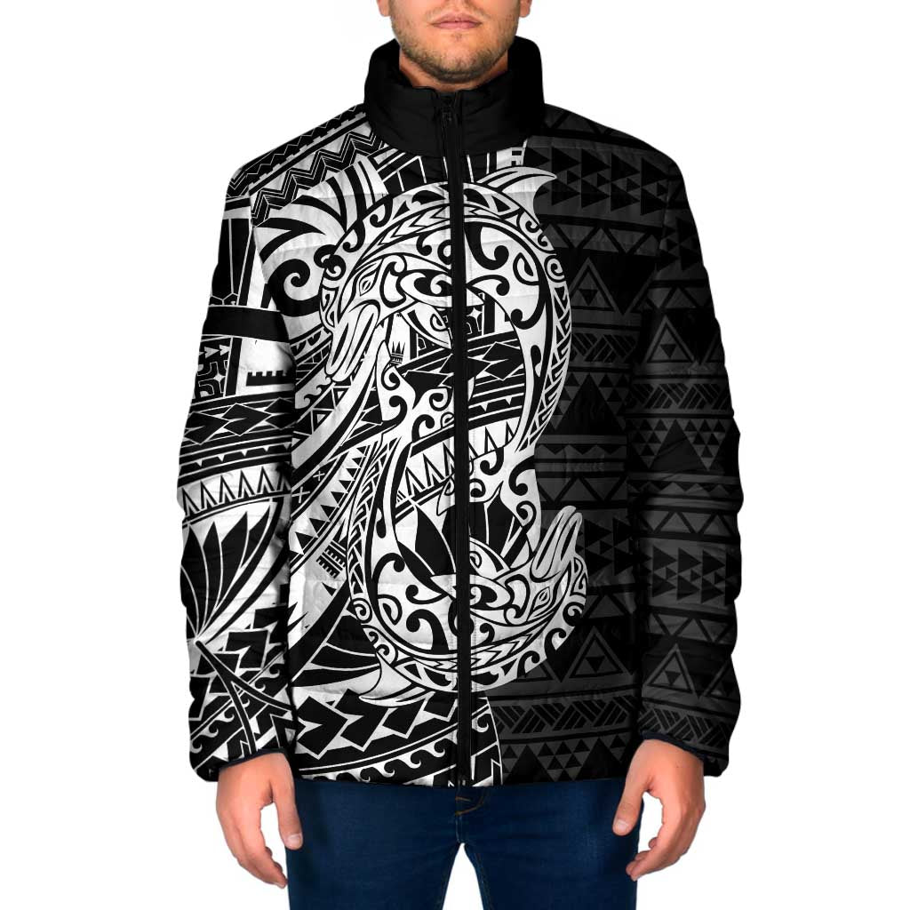White Couple Dolphins Maori Polynesian Style Padded Jacket - Polynesian Pride