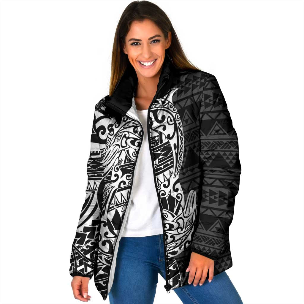 White Couple Dolphins Maori Polynesian Style Padded Jacket - Polynesian Pride