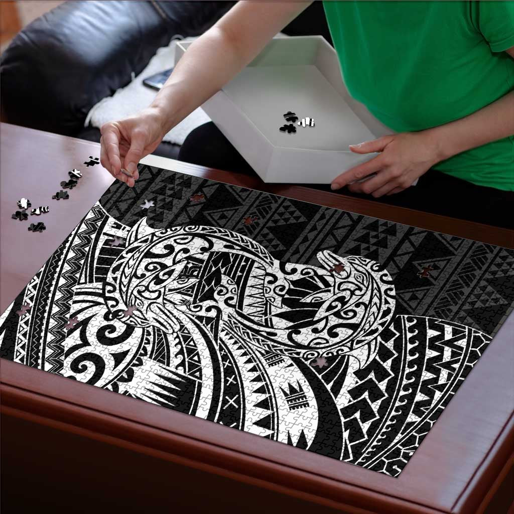 White Couple Dolphins Maori Polynesian Style Puzzle - Polynesian Pride