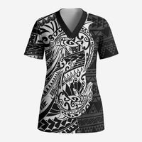 White Couple Dolphins Maori Polynesian Style Scrub Top - Polynesian Pride