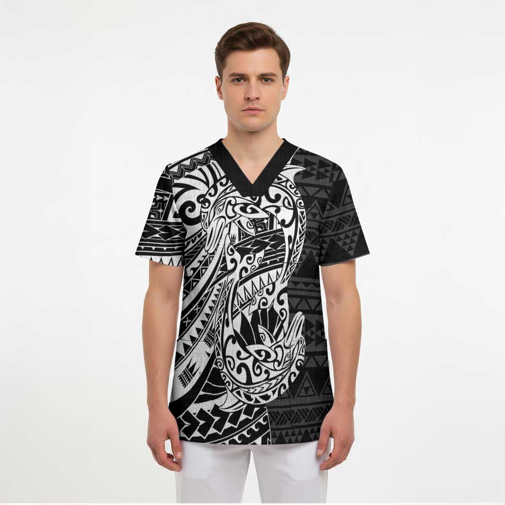 White Couple Dolphins Maori Polynesian Style Scrub Top - Polynesian Pride