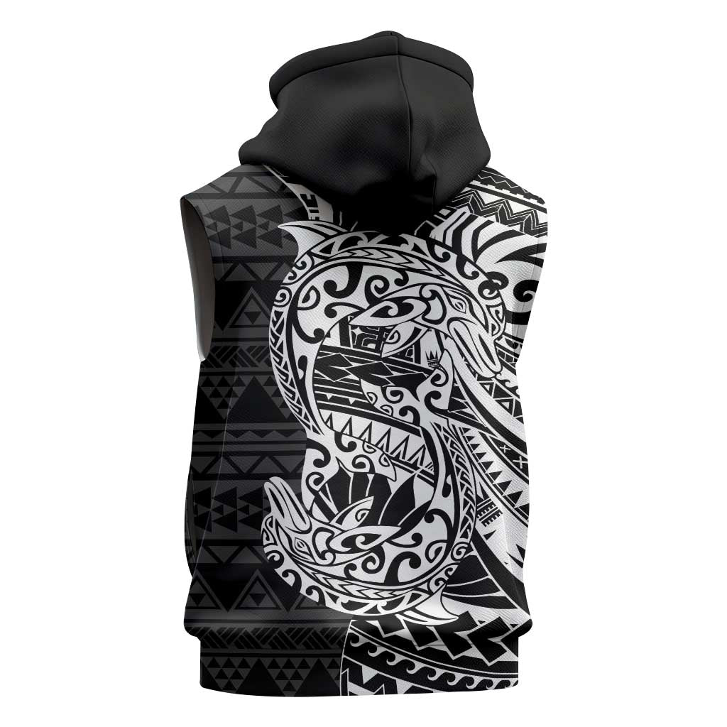 White Couple Dolphins Maori Polynesian Style Sleeveless Zip Hoodie - Polynesian Pride