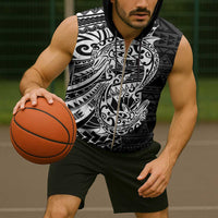 White Couple Dolphins Maori Polynesian Style Sleeveless Zip Hoodie - Polynesian Pride