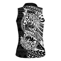 White Couple Dolphins Maori Polynesian Style Women Sleeveless Polo Shirt