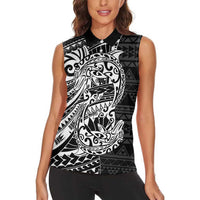 White Couple Dolphins Maori Polynesian Style Women Sleeveless Polo Shirt