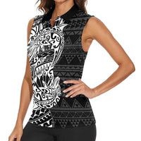 White Couple Dolphins Maori Polynesian Style Women Sleeveless Polo Shirt