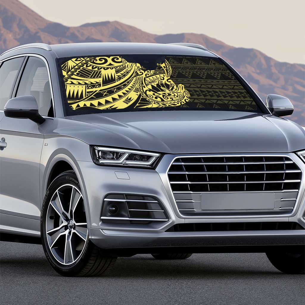 Yellow Couple Dolphins Maori Polynesian Style Auto Sun Shade - Polynesian Pride